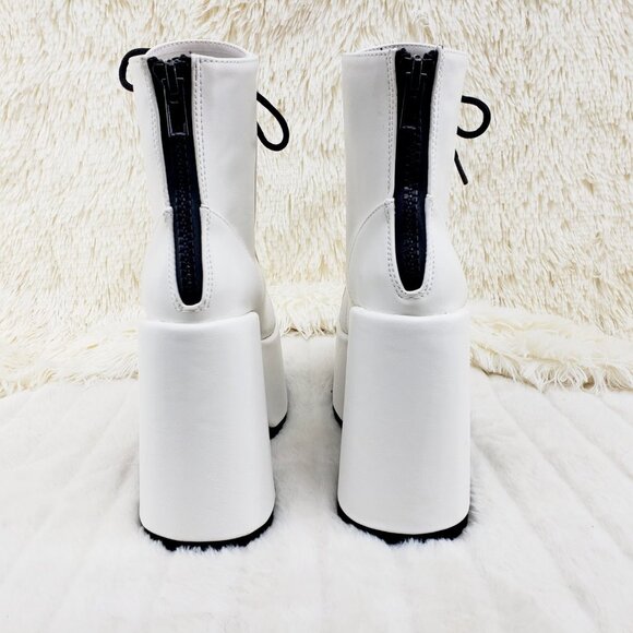 White Matte Chunky Platform Goth Punk Ankle Boots Camel - Picture 10 of 14